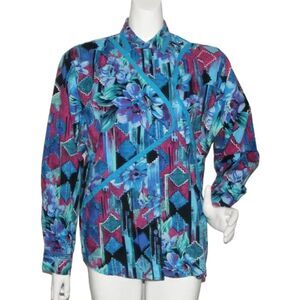 Vintage WRANGLER Shirt, L, Blue/Purple floral, Flaps, Button front, LS